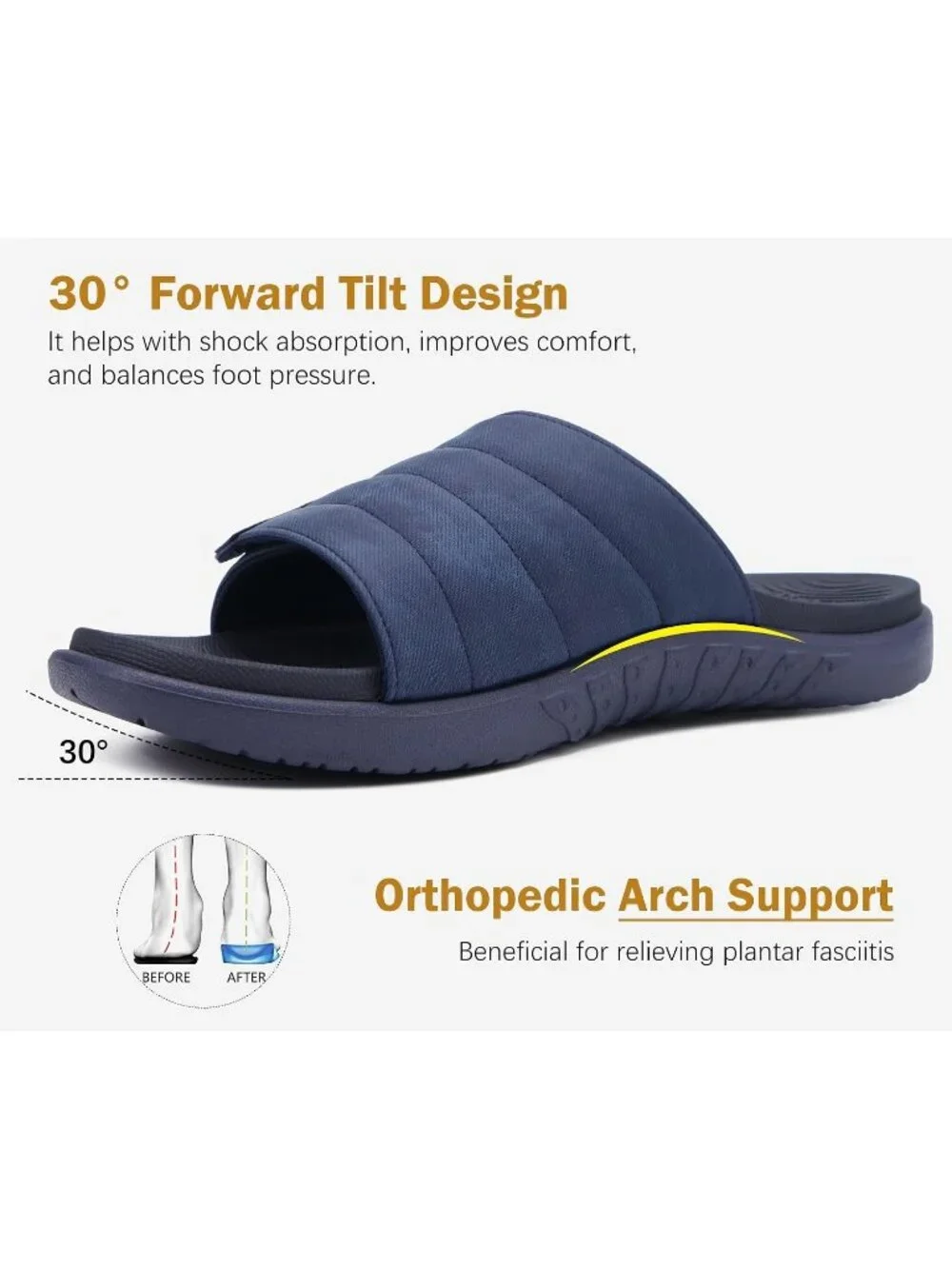 Men's Dark Blue Adjustable Orthotic Plantar Fasciitis Open Toe Sandal Shoes